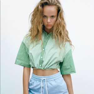 Zara green stripped button down top